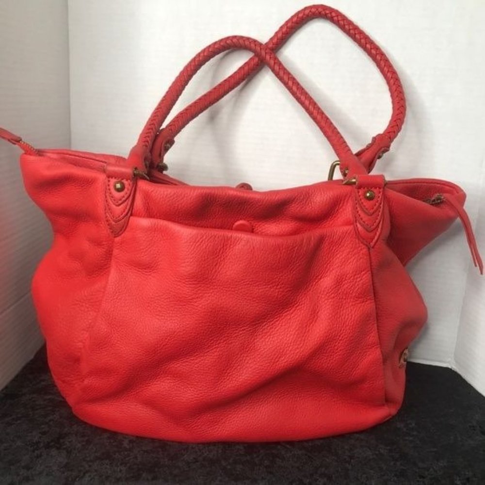 Elliott Lucca Coral Red Leather Boho Shoulder Bag - Picture 2 of 8